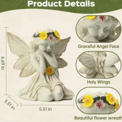 Discount OBOSOE Solar Angel Statue Have Dekoration med LED Lys Udendørs Figur til Altan & Have Havedekorationer