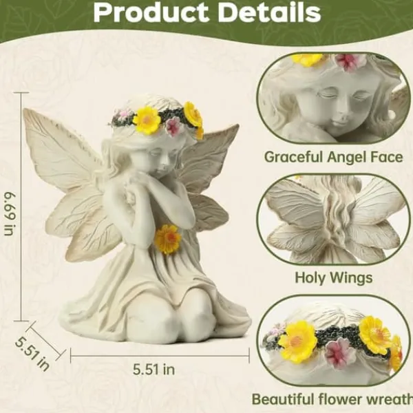 Discount OBOSOE Solar Angel Statue Have Dekoration med LED Lys Udendørs Figur til Altan & Have Havedekorationer