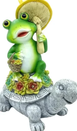 Havedekorationer^OBOSOE Solar Lampe Have Ornament Skildpadde & Frø – Udendørs Statue til Patio & Balkon