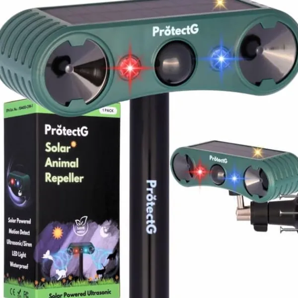 Clearance OBOSOE Solar udendørs drivmiddel – Ultralydsbevægelse med LED-lys – Vandtæt deflektor til hjorte, kat, gnavere Insektmiddel & Dyreafvisende Middel