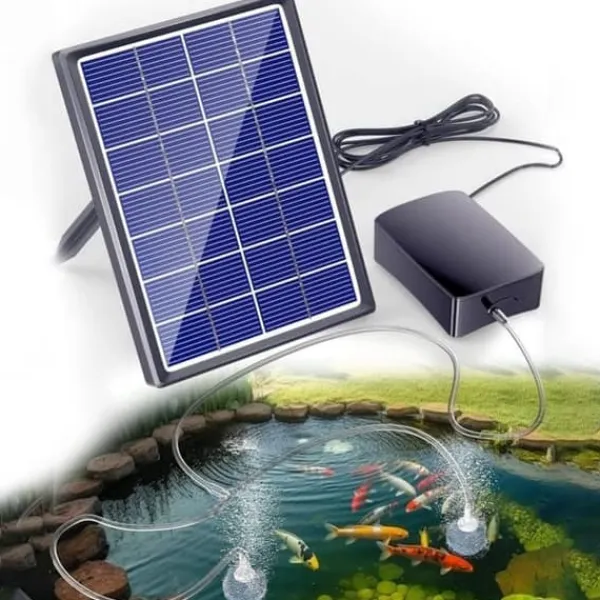 Best OBOSOE solcelledrevet iltpumpe til dam og akvarium – lydløs luftpumpe med solpanel til udendørs brug Springvand & Damme