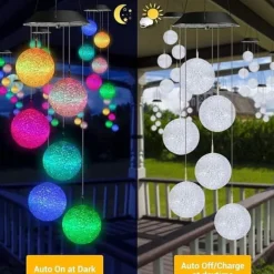 Sale OBOSOE soldrevet vindklokke – 6 LED-lyskugler med farveskift og IP44 vandtæt design Vinddekoration