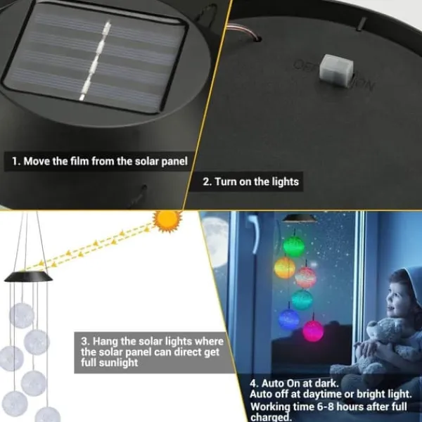Sale OBOSOE soldrevet vindklokke – 6 LED-lyskugler med farveskift og IP44 vandtæt design Vinddekoration