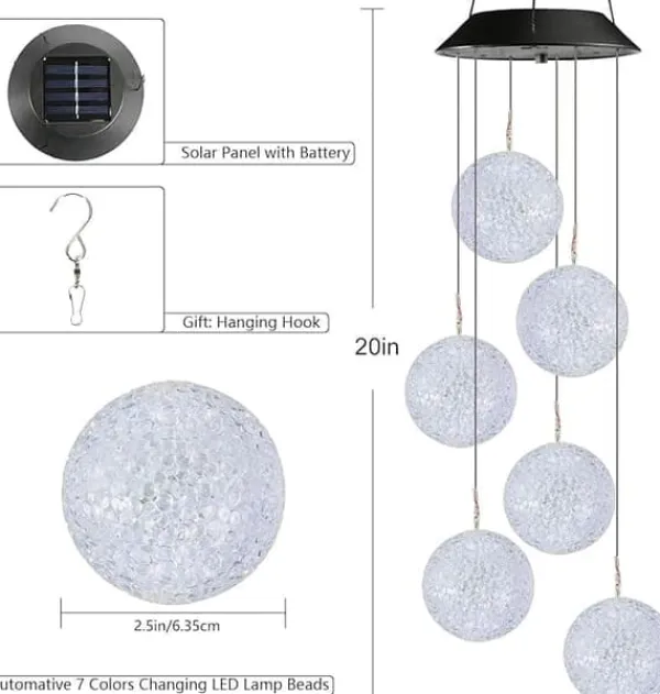 Sale OBOSOE soldrevet vindklokke – 6 LED-lyskugler med farveskift og IP44 vandtæt design Vinddekoration