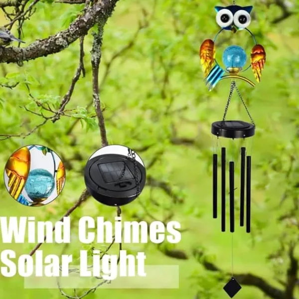 Discount OBOSOE Solpowerad Owl Wind Chime - 100 cm Vandtæt Aluminium/Jern Wind Chime | Fjernophængt dekoration til have og udendørs Vinddekoration