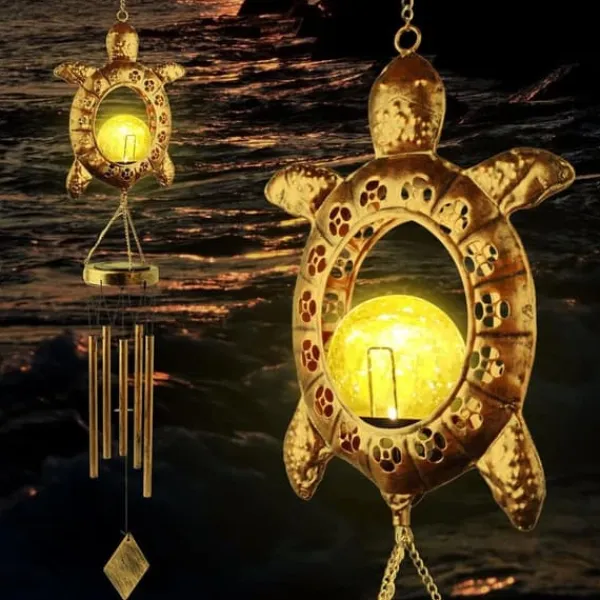 Online OBOSOE Vindklokke med Solcelle & Skildpadde – Måneformet Lampe til Have, Altan & Gave til mor eller mormor Vinddekoration