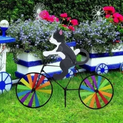 Discount OBOSOE vindmølle med cykelkat – 3D havedekoration til udendørs brug Vinddekoration