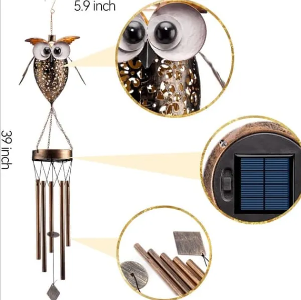 Best OBOSOE Vindspil med solcelle – Ugle i Metal til have, terrasse og gaver til mor og mormor Vinddekoration