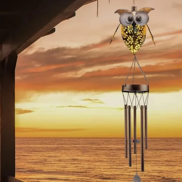 Best OBOSOE Vindspil med solcelle – Ugle i Metal til have, terrasse og gaver til mor og mormor Vinddekoration
