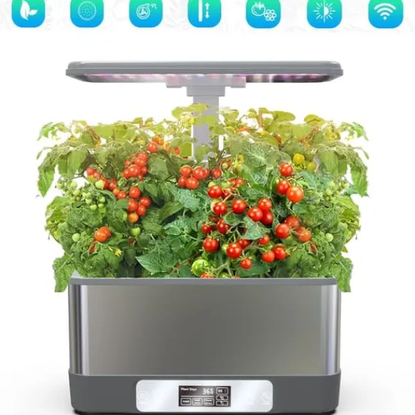 Kit Til Plante- & Urtedyrkning^OBOSOE WiFi & APP Indendørs Urtehave, Hydroponisk Dyrkningssystem med 8 kapsler, Jordfri Planteboks med LED Vækstlys, Vandpumpe, Højdejusterbar - Til | CDON