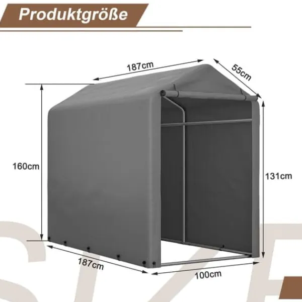 Sale Opbevaringsrum 187x100x160 cm, cykelgarage, haveskur, lagerzelt, mørkegrå Skure, Garager & Carports