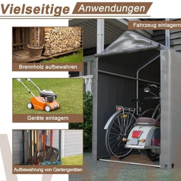 Online Opbevaringsrum 187x100x160 cm, cykelgarage, haveskur, lagerzelt, mørkegrå Skure, Garager & Carports