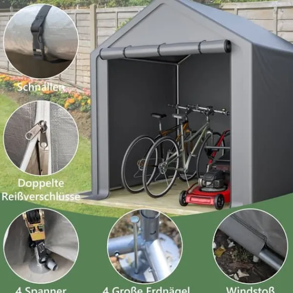 Discount Opbevaringsrum 190x170x200 cm, cykelgarage, haveskur, redskabsskur, lagerzelt, mørkegrå Skure, Garager & Carports
