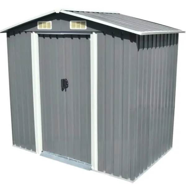 Best Opbevaringsskur i metal - Holdbart og vejrbestandigt | Størrelse: 204x132x186 cm | Farve: Grå Skure, Garager & Carports