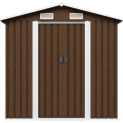 Skure, Garager & Carports^Opbevaringsskur til haven 204x132x186 cm stål brun - Haveskur - Haveskure - Home & Living