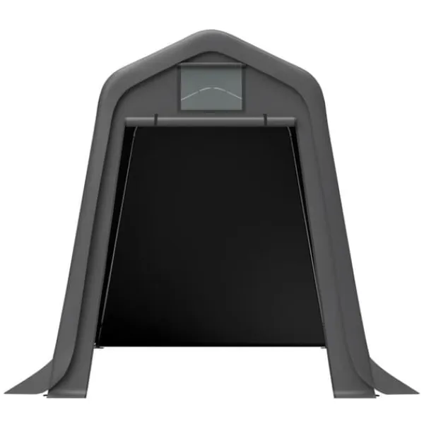 Skure, Garager & Carports^Opbevaringsskur 245x183x217 cm grå – alsidig som redskabsskur, cykelskur eller carport, vandafvisende PE-materiale med rullegardiner