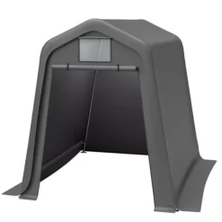 Skure, Garager & Carports^Opbevaringsskur 245x183x217 cm grå – alsidig som redskabsskur, cykelskur eller carport, vandafvisende PE-materiale med rullegardiner