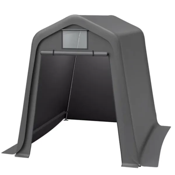 Skure, Garager & Carports^Opbevaringsskur 245x183x217 cm grå – alsidig som redskabsskur, cykelskur eller carport, vandafvisende PE-materiale med rullegardiner