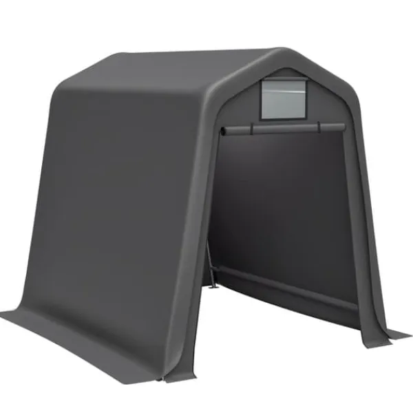 Skure, Garager & Carports^Opbevaringsskur 245x183x217 cm grå – alsidig som redskabsskur, cykelskur eller carport, vandafvisende PE-materiale med rullegardiner