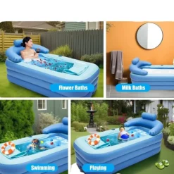 Best Oppustelig Badekar, Isoleret Design, Pladsbesparende Bekvemmelighed,Blå Spa & Udendørsbad