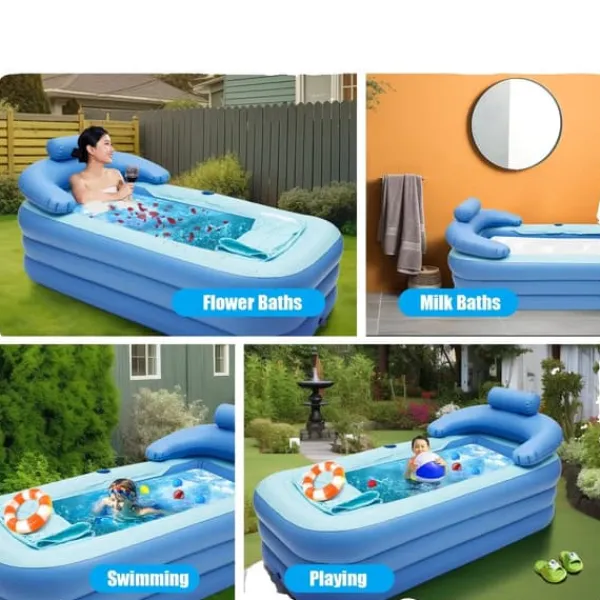 Best Oppustelig Badekar, Isoleret Design, Pladsbesparende Bekvemmelighed,Blå Spa & Udendørsbad