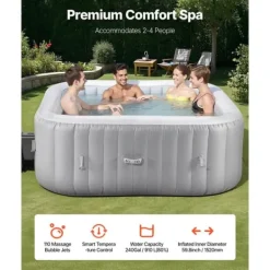 Online Oppusteligt Spa, 4-6 Personer, 1850 x 660 mm, Firkantet Bærbar, Udendørs Brug, Robust Og Komfortabel Spa & Udendørsbad
