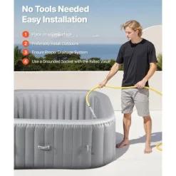 Online Oppusteligt Spa, 4-6 Personer, 1850 x 660 mm, Firkantet Bærbar, Udendørs Brug, Robust Og Komfortabel Spa & Udendørsbad