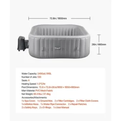 Online Oppusteligt Spa, 4-6 Personer, 1850 x 660 mm, Firkantet Bærbar, Udendørs Brug, Robust Og Komfortabel Spa & Udendørsbad