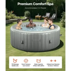 Spa & Udendørsbad^Oppusteligt Spabad 2-4 Personer, 1800x660 mm Rund, Bærbar Udendørs Spa, Komfortabel og Slidstærk