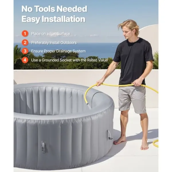 Spa & Udendørsbad^Oppusteligt Spabad 2-4 Personer, 1800x660 mm Rund, Bærbar Udendørs Spa, Komfortabel og Slidstærk