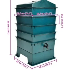 New Ormekompostbeholder med 4 bakker til effektiv affaldshåndtering | Størrelse: 42x42x60 cm Kompostering