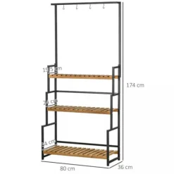 Sale Outsunny Blomsterhylde med 3 niveauer, Naturtræ & Metal, 80x36x174cm Plantestativer