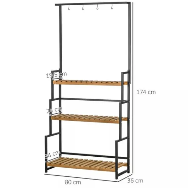 Sale Outsunny Blomsterhylde med 3 niveauer, Naturtræ & Metal, 80x36x174cm Plantestativer