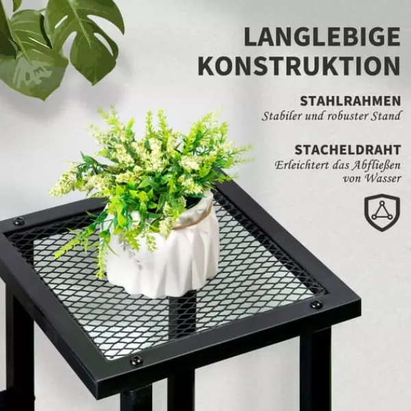 New Outsunny Blomsterreol - Metal, Sort, 4 Niveauer, 91x25x83cm Plantestativer