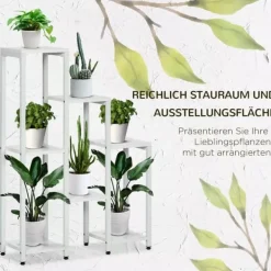 Plantestativer^Outsunny Blomsterstander Mellemrumsholder Hylder Hvid Stål 7 Niveauer Indendørs Udendørs 65x23x94.5cm