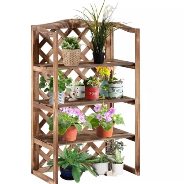 Online Outsunny Blomsterstativ i grantræ, 3 etager, natur, 75x38x120cm Plantestativer