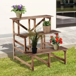 Hot Outsunny Blomstertrappe i Fyrretræ - 3 Trin - Natur - 80 x 80 x 78 cm Plantestativer