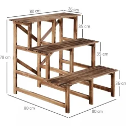 Hot Outsunny Blomstertrappe i Fyrretræ - 3 Trin - Natur - 80 x 80 x 78 cm Plantestativer