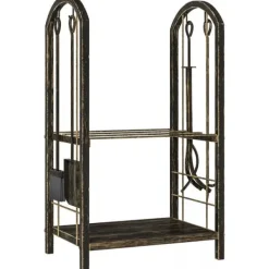 Outlet Outsunny Brndestativ 43x30x74cm Espressobrun Metal med 4 pejsevrktj Tilbehør Til Brændeovne & Pejse