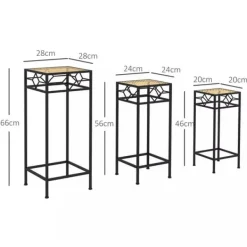 Online Outsunny 3-delt stabelbart plantestativ blomsterbord blomsterholder med rattan-look plantestativ til have altan metal guld Plantestativer