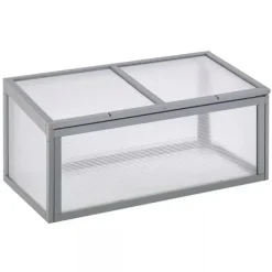 Sale Outsunny drivhus af grantræ og polycarbonat, grå, 90x46x40cm Drivhus