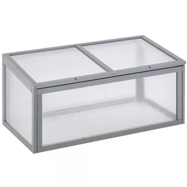 Sale Outsunny drivhus af grantræ og polycarbonat, grå, 90x46x40cm Drivhus