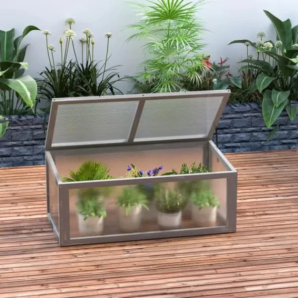 Sale Outsunny drivhus af grantræ og polycarbonat, grå, 90x46x40cm Drivhus