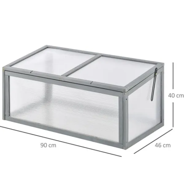 Sale Outsunny drivhus af grantræ og polycarbonat, grå, 90x46x40cm Drivhus