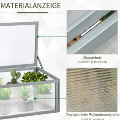 Sale Outsunny drivhus af grantræ og polycarbonat, grå, 90x46x40cm Drivhus