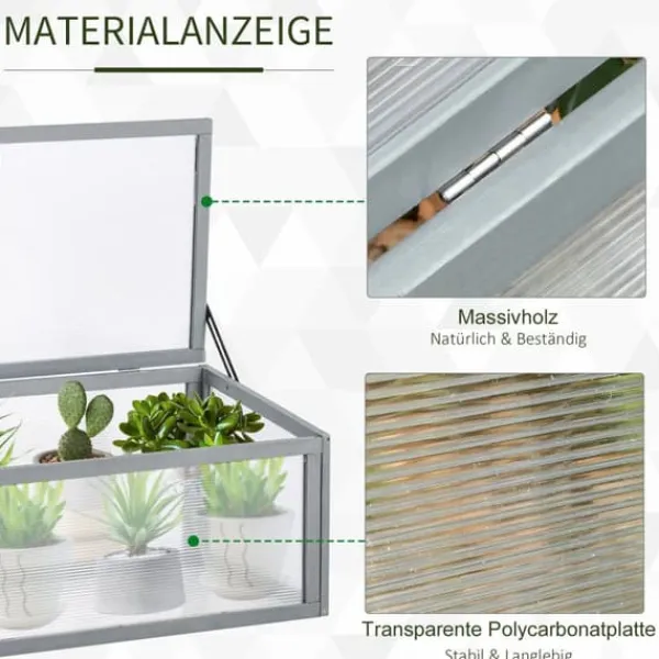 Sale Outsunny drivhus af grantræ og polycarbonat, grå, 90x46x40cm Drivhus