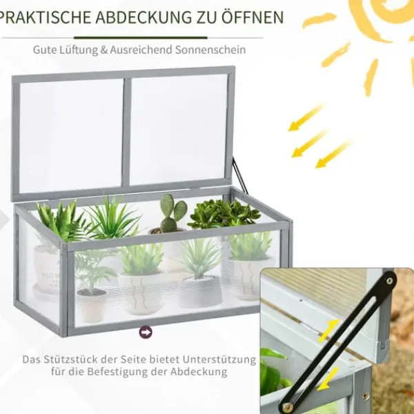Sale Outsunny drivhus af grantræ og polycarbonat, grå, 90x46x40cm Drivhus