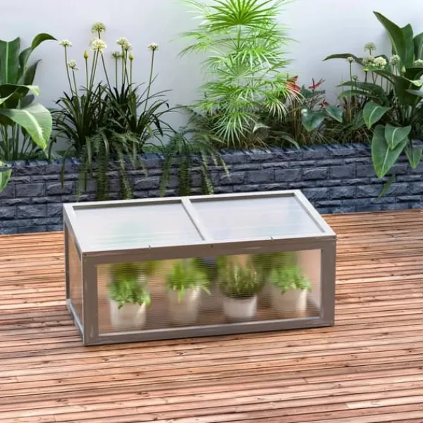 Sale Outsunny drivhus af grantræ og polycarbonat, grå, 90x46x40cm Drivhus