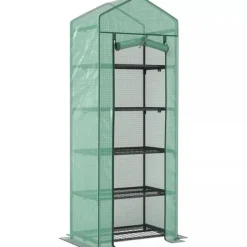 Drivhus^Outsunny Drivhus med 5 Hylder, Gr'n Plast/St'l, 69x49x193 cm
