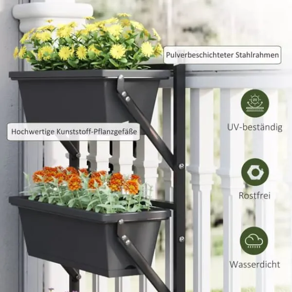 Plantestativer^Outsunny 3-etagers plantekasse til altan/have, mørkegrå, stål/plast, 56x42x100 cm